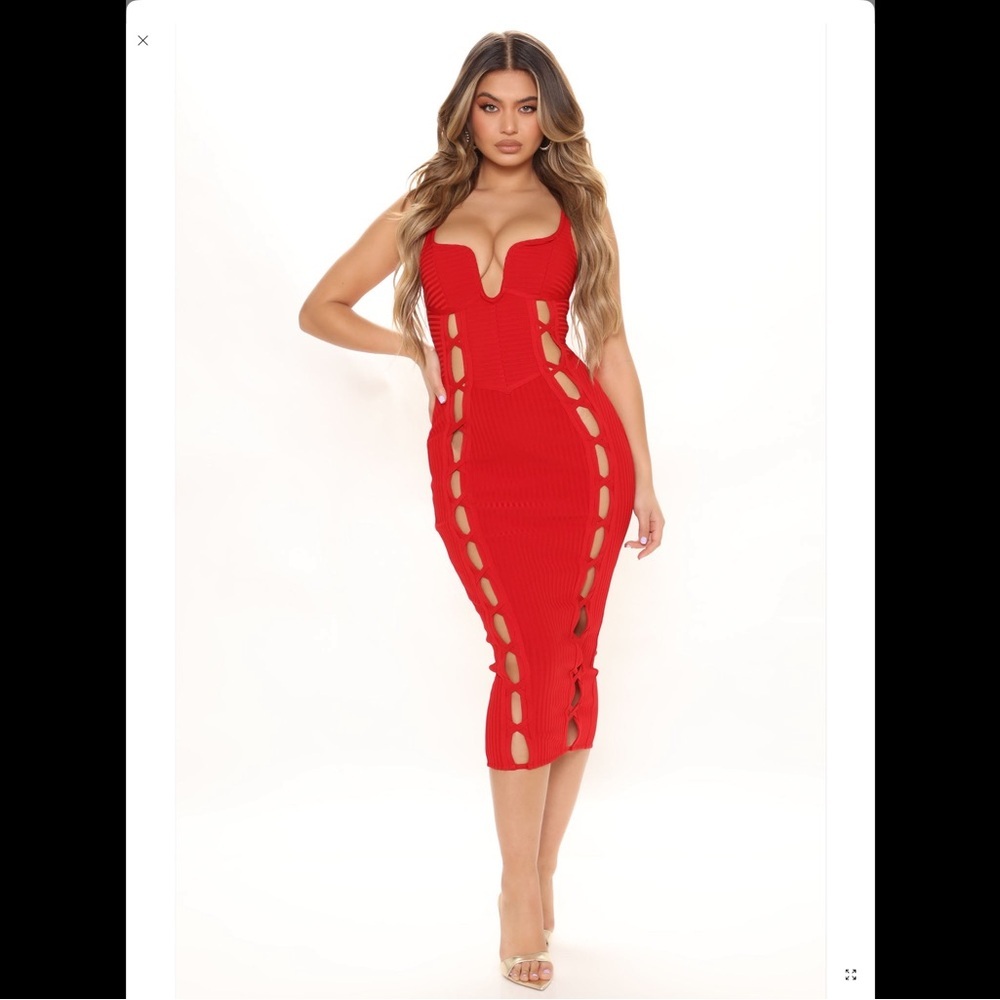 Fashion Nova - No Cuts Given Bandage Midi Dress - Red - Picture 2 of 13